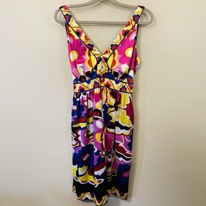 ICE Brand Maximalist Satin Babydoll Dress Floral Tie Back  Groovy Boho Size 12